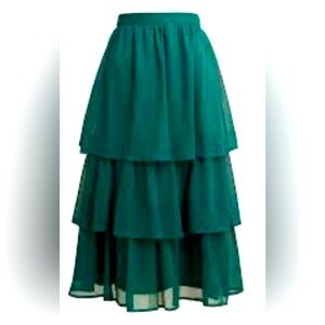 NWT I Crew Ruffle tiered midi skirt forest green Sz S